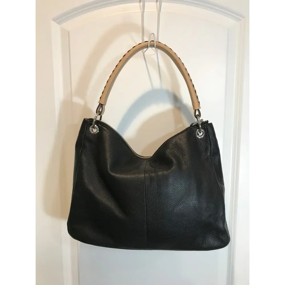 Calvin Klein Large Black Pebbled Leather Hobo Shoulder Bag EUC